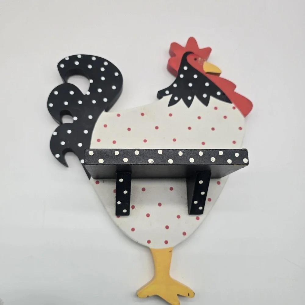 Kitchen Rooster Chicken Figurine Wooden Farmhouse Decor Shelf COTTAGE CORE
